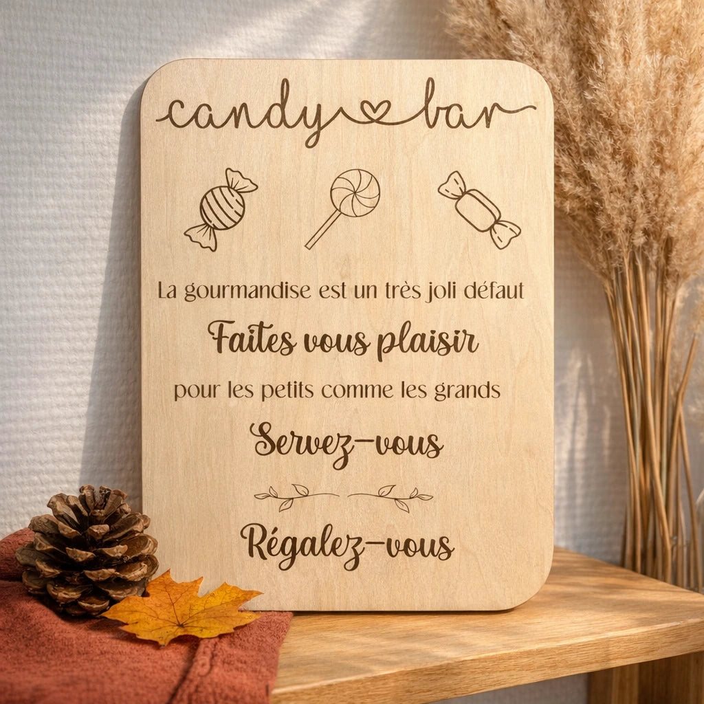 Pancarte candy bar en bois
