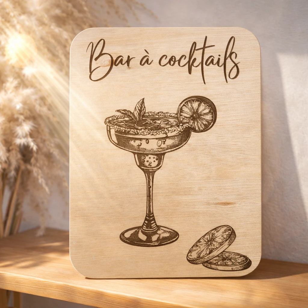 Pancarte en bois bar à cocktails pour événement, idéale pour mariage, réception, soirée, décoration élégante pour buffet de boissons et cocktails