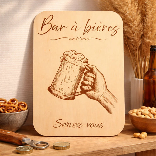 Pancarte en bois bar à bières pour événement, idéale pour mariage, réception ou soirée, décoration conviviale pour buffet boissons et espace bar
