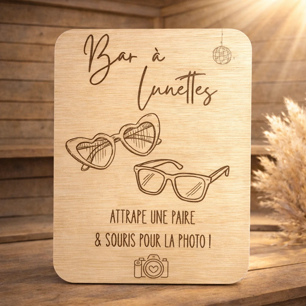 Pancarte en bois bar à lunettes pour mariage, décoration festive et coin accessoires invités