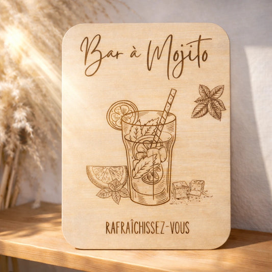Pancarte en bois bar à mojito pour événement, idéale pour mariage, soirée ou réception, décoration élégante et festive pour buffet cocktails