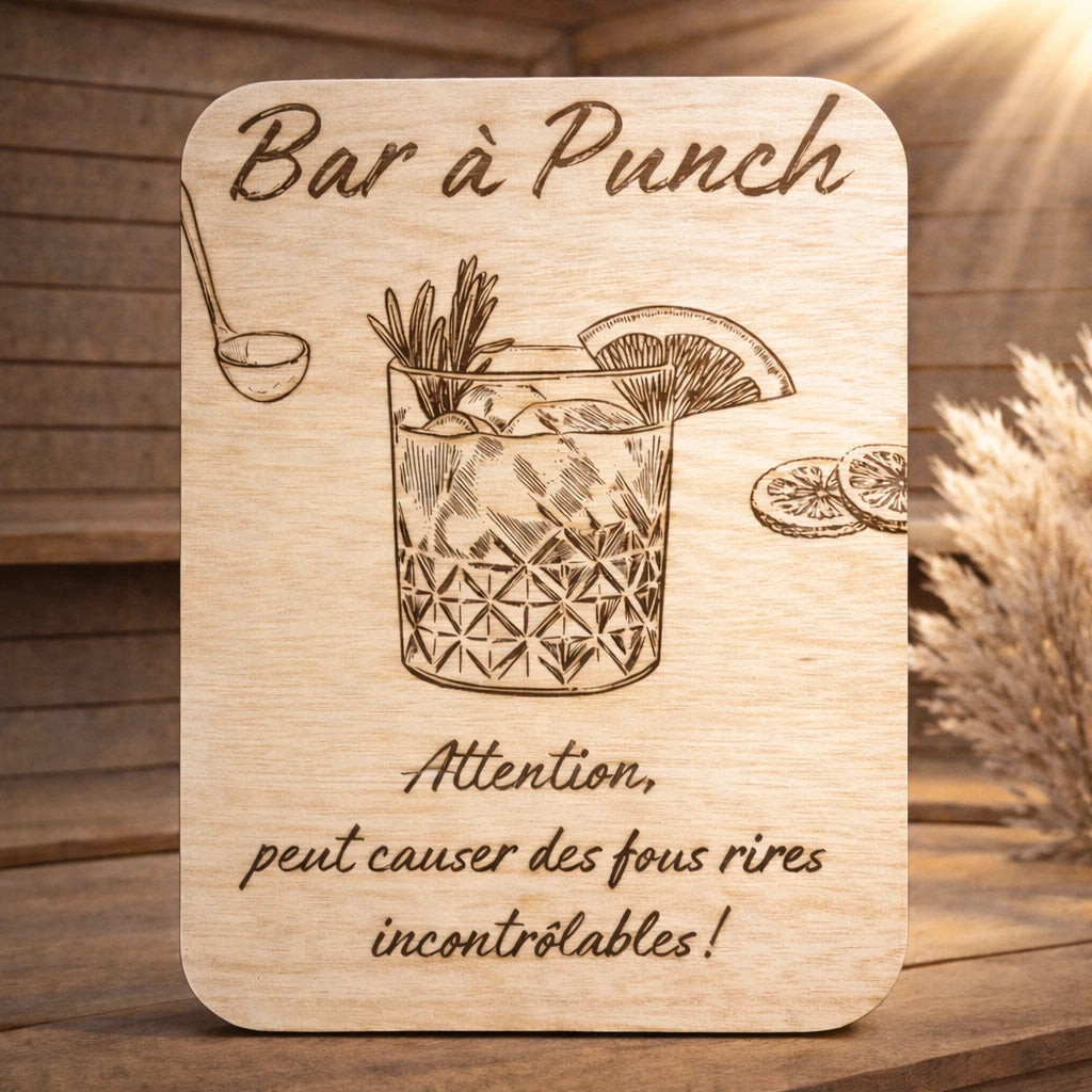 Pancarte en bois bar à punch pour mariage, décoration festive et conviviale pour le coin boissons