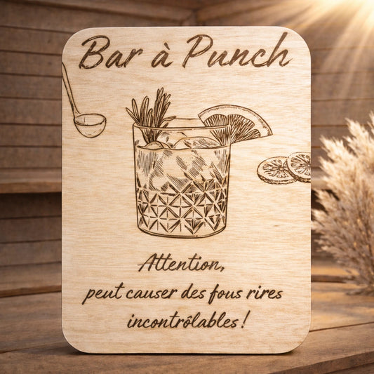 Pancarte en bois bar à punch pour mariage, décoration festive et conviviale pour le coin boissons