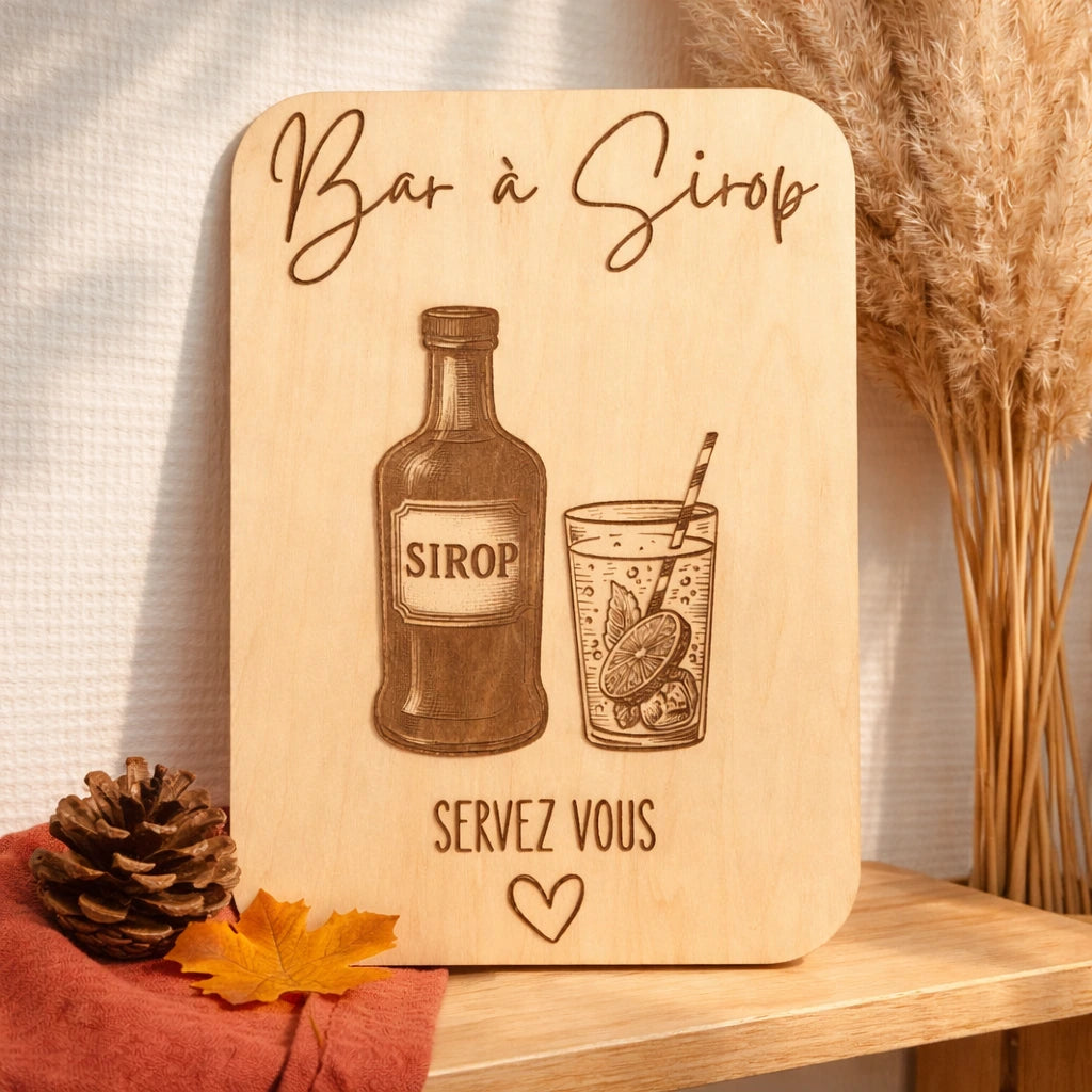 Pancarte en bois bar à sirop pour événement, idéale pour mariage, anniversaire ou fête, décoration de buffet boissons conviviale et colorée
