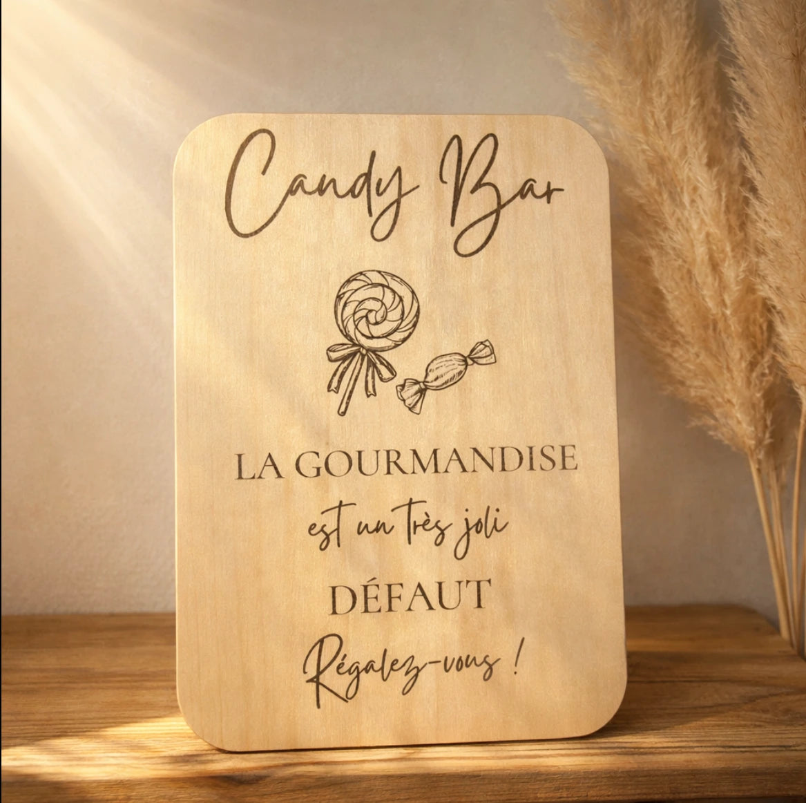 Pancarte en bois Candy Bar, décoration gourmande pour mariage ou événement