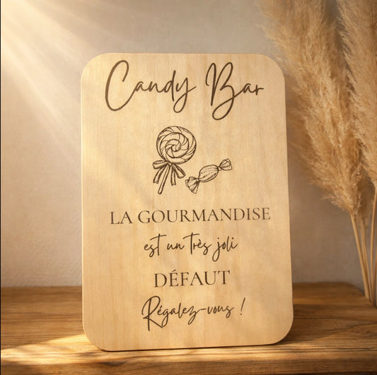 Pancarte en bois Candy Bar, décoration gourmande pour mariage ou événement