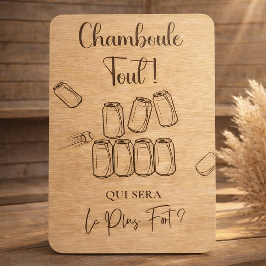 Pancarte en bois chamboule tout pour mariage, animation ludique et conviviale pour invités