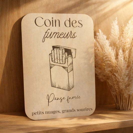 Pancarte en bois coin fumeurs pour événement, idéale pour mariage, soirée ou réception, signalétique élégante et discrète pour espace fumeurs