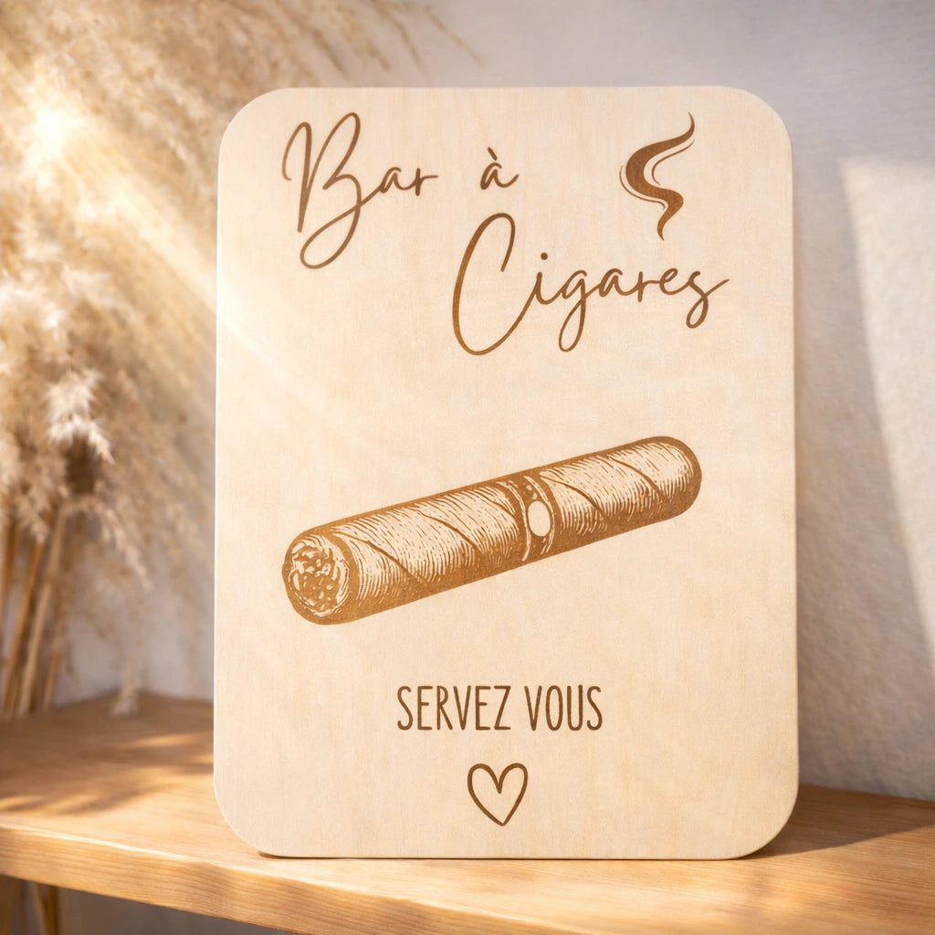 Pancarte en bois bar à cigares pour événement, idéale pour mariage, réception ou soirée, signalétique élégante pour espace cigares et coin fumeurs